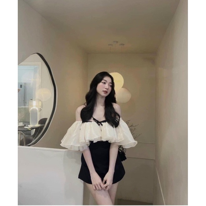 Jum Đùi Trễ Vai Dây Thắt Nơ Tơ Óng Tapta Lưng Thun