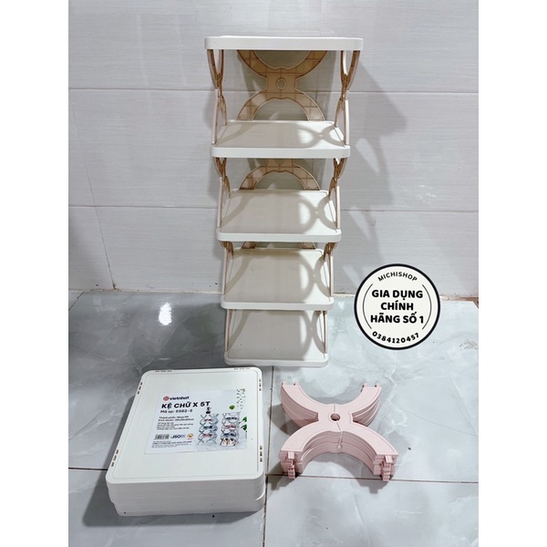 Kệ Để Giày Dép 5 Tầng Chữ X Nhựa Việt Nhật Mẫu Mới, Kệ Dép Nhựa Xếp Tầng Cao Cấp