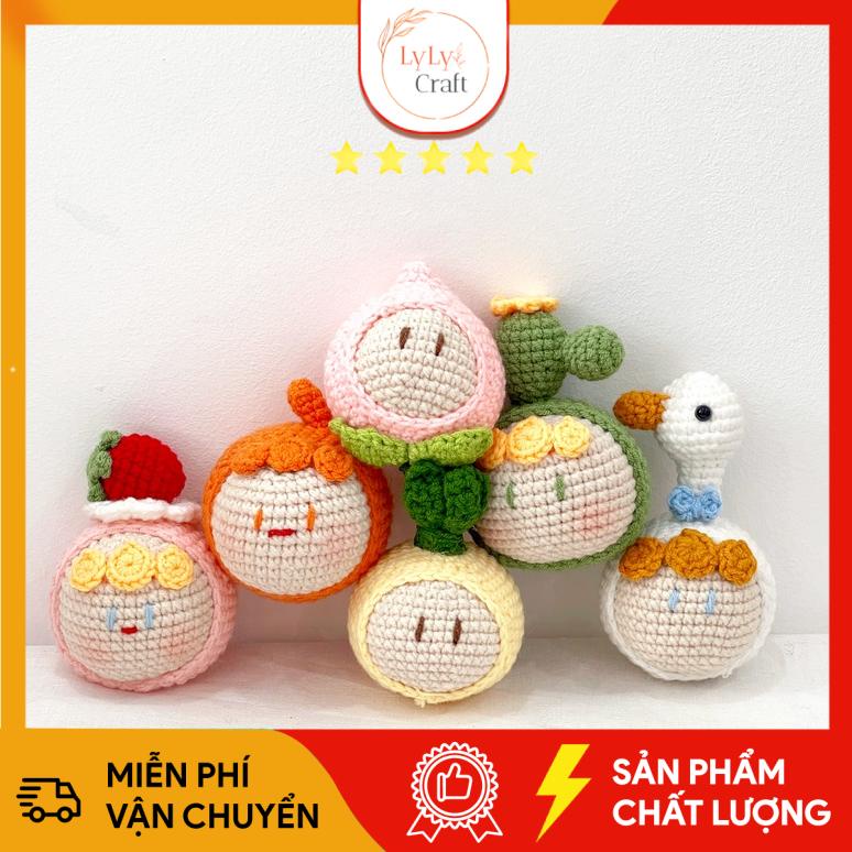 DIY gói nguyên liệu tự làm móc khoá len móc thú đầu tròn đội mũ nhồi bông amigurumi quà tặng handmade - LYLYCRAFT