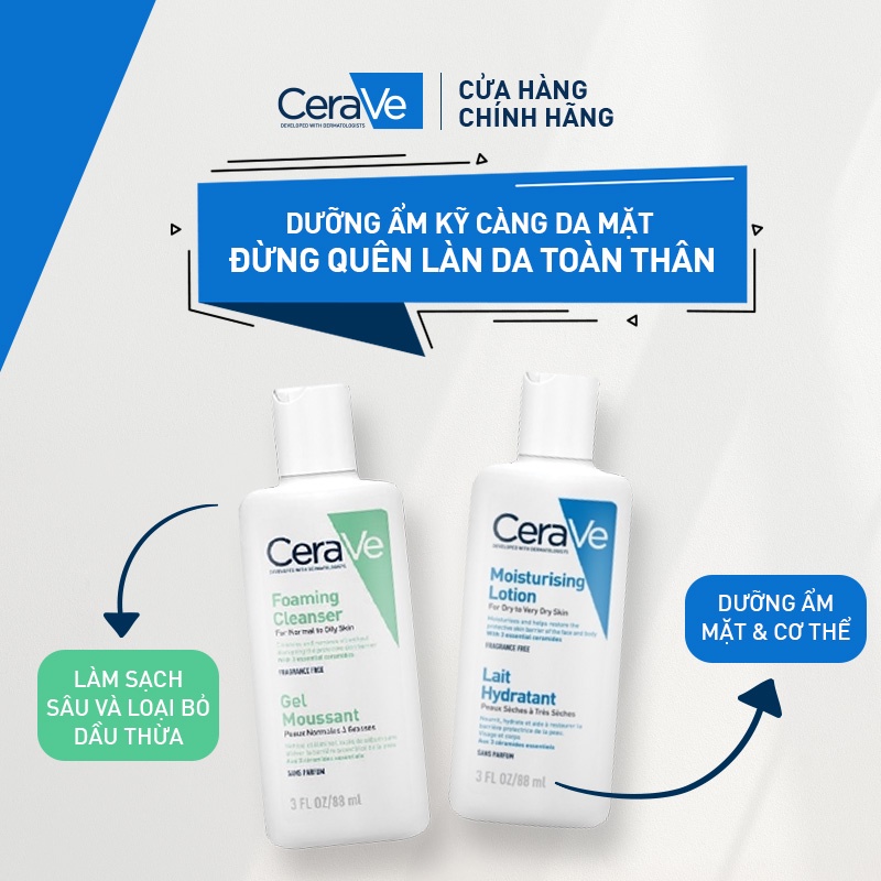 Bộ sản phẩm sữa dưỡng ẩm cho da khô và sữa rửa mặt sạch sâu CeraVe cho da dầu