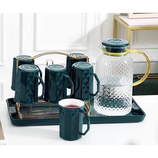 Bộ bình cốc sứ kèm khay và giá úp