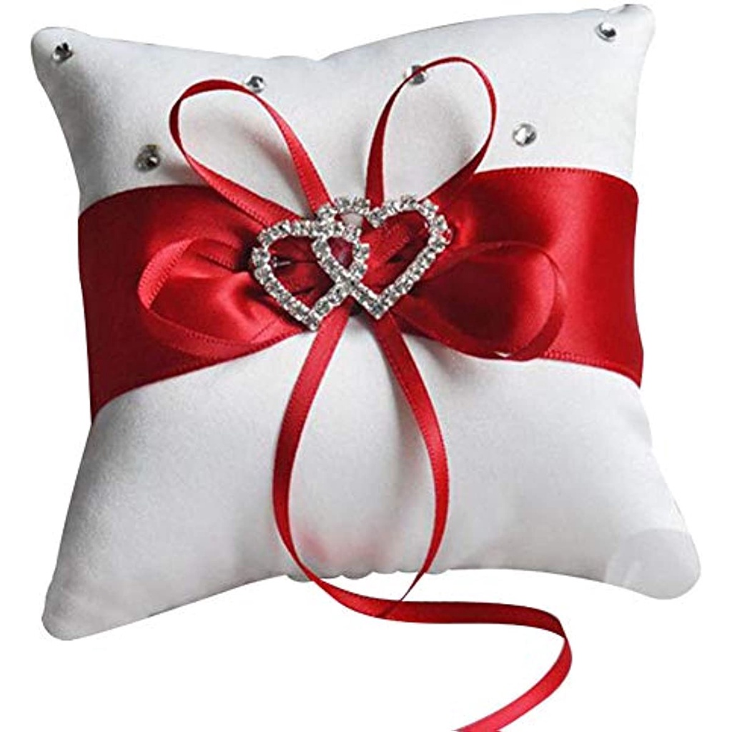 Đệm Để Nhẫn Cưới Hình Trái Tim Đôi Đính Đá Pha Lê Màu Trắng Phong Cách Vintage 15Cmx15Cm