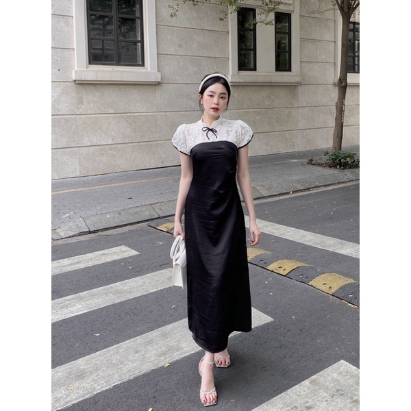 Mell11 dress - Váy dài phối ren hoa nổi Onmellem