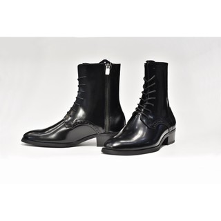 Giày zip boot cột dây màu đen da bò patent