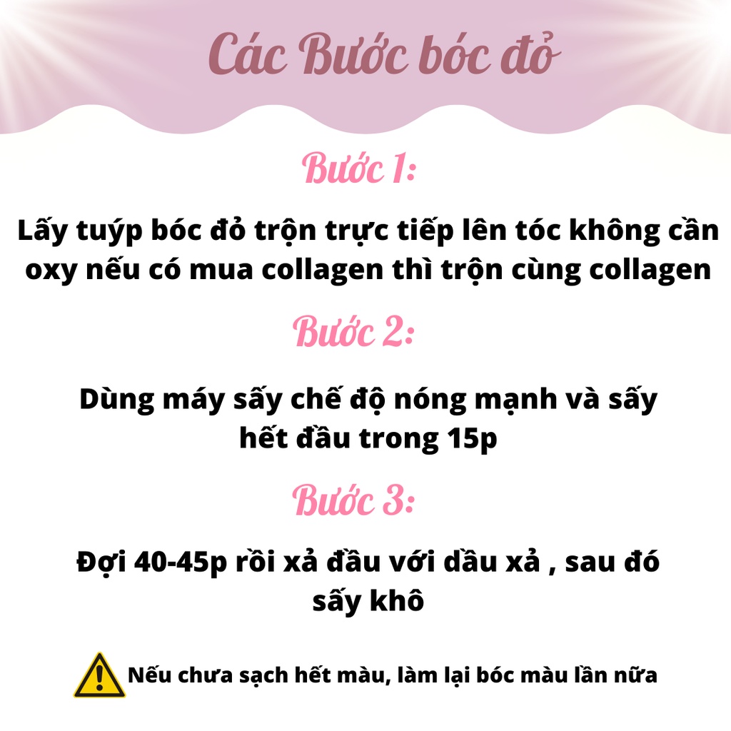 Thuốc nhuộm tóc BÓC ĐỎ BÓC HỒNG khử màu ra nền nâu/ vàng không cần oxy dành cho tóc nhuộm đỏ lì