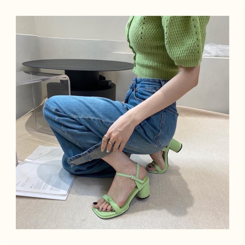 Cao gót quai nơ, mũi vuông, cao 5cm