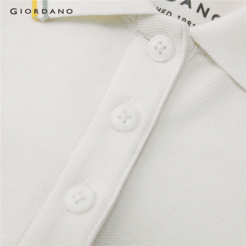 Áo polo GIORDANO 05313387 tay ngắn vải mát mùa hè nhanh khô thêu hoa cúc dáng ôm cho nữ