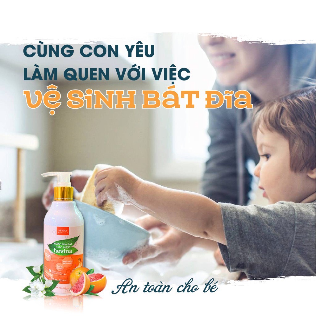 Nước Rửa Chén Thảo Dược HEVINA Chiết Xuất Vỏ Dứa, Gừng, Chanh An Toàn Cho Mọi Loại Da