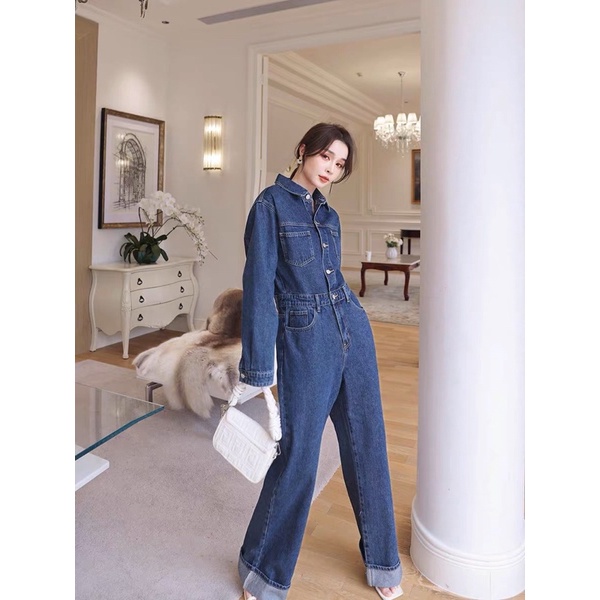 Đồ bay jumsuit jeans kaki dày dặn