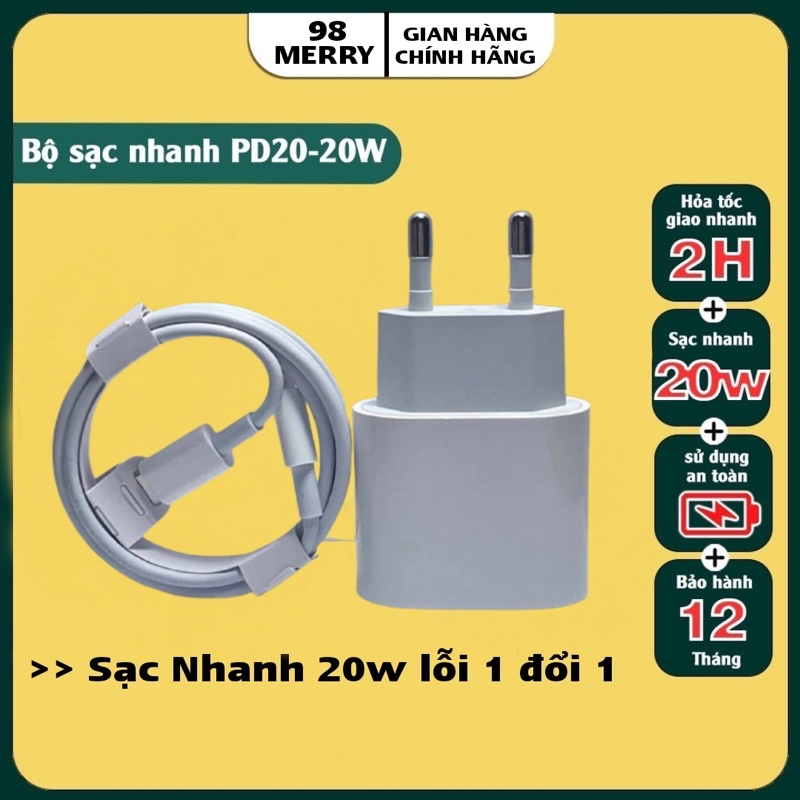 Bộ Sạc Nhanh PD 20W USB-C To,Cáp Sạc Nhanh PD 20W chính hãng