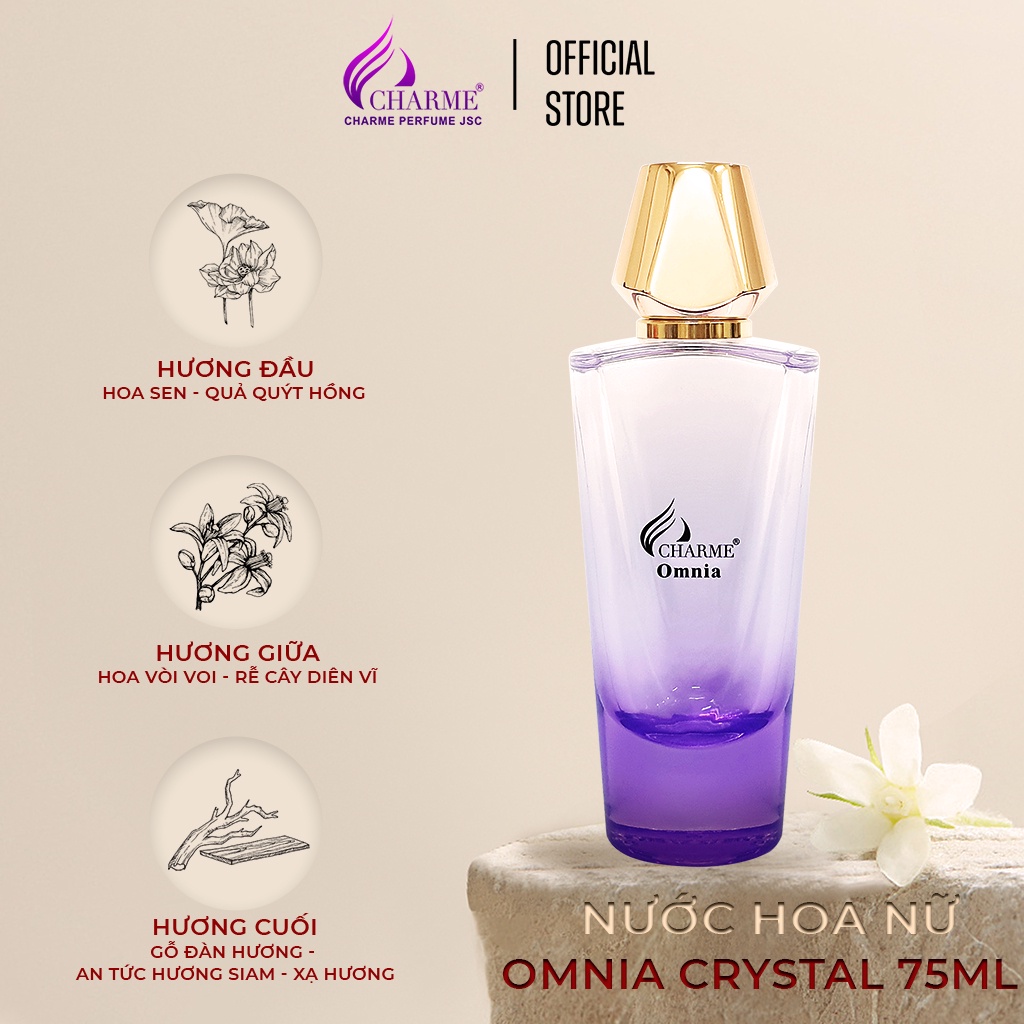 Nước hoa nữ cao cấp, Charme Omnia Crystal, sang trọng, quý phái, tạo nên sức hút cho người phụ nữ, 75ml