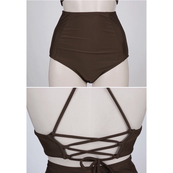 Bikini, đồ bơi nữ 2 mảnh đi biển nâu dây đan lưng Nemo Bikini - B53
