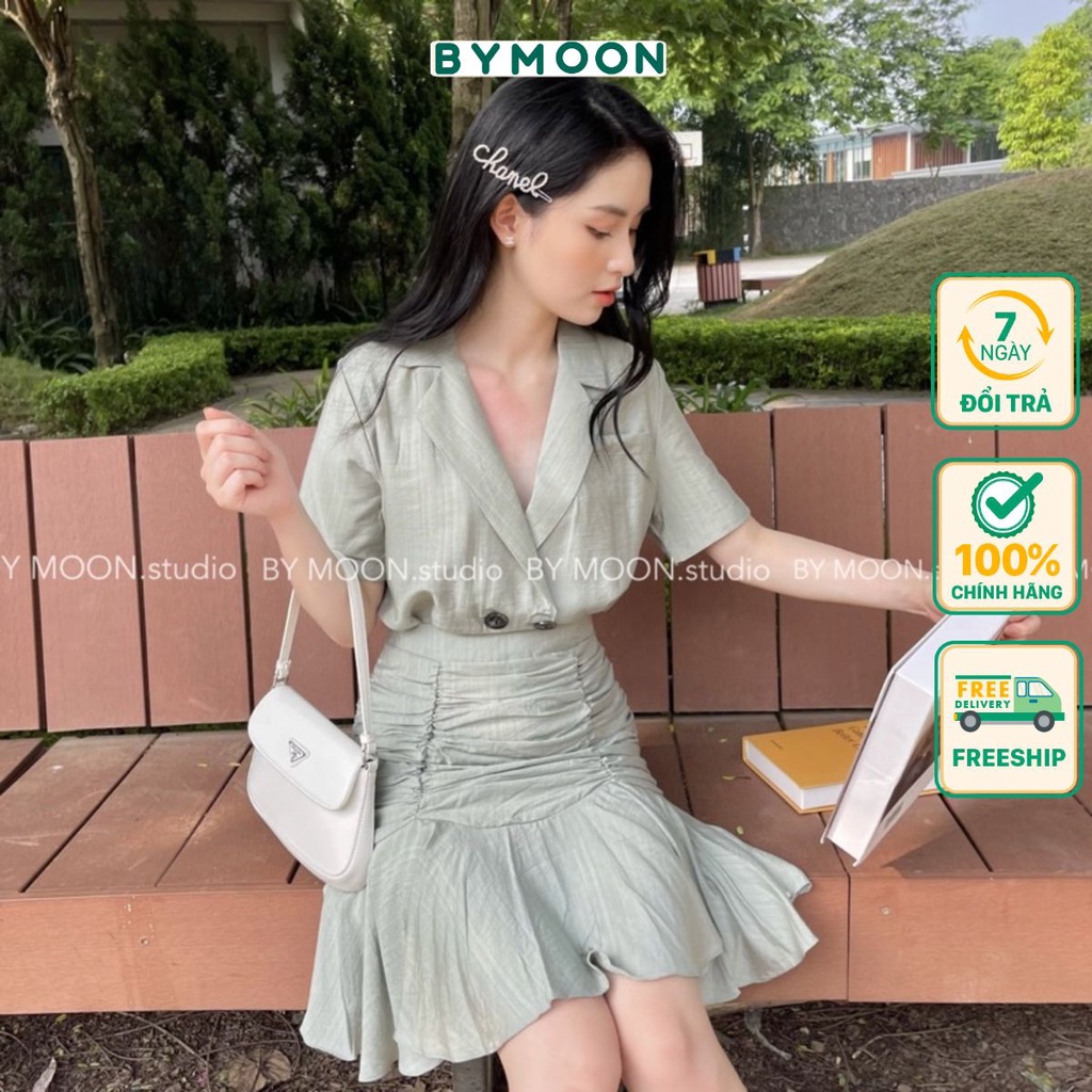 Set áo vest chân váy nhún form rộng chất liệu cao cấp, thời trang nữ BYMOON SB004