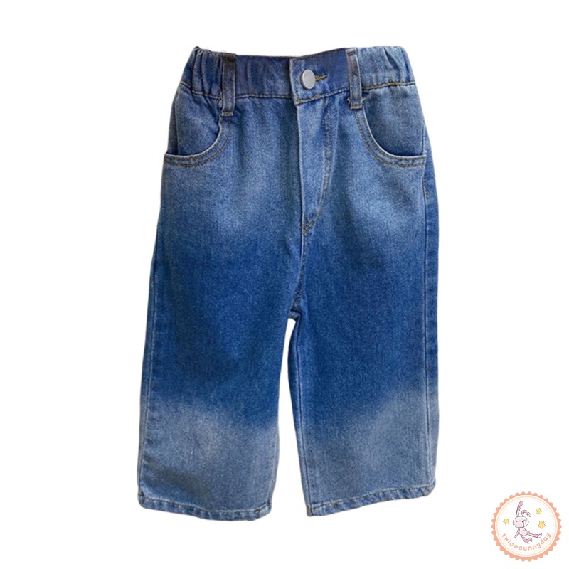 Quần Jean Dài Ống Rộng Lưng Thun Co Giãn Tốt Thời Trang Xinh Xắn Cho Bé Gái