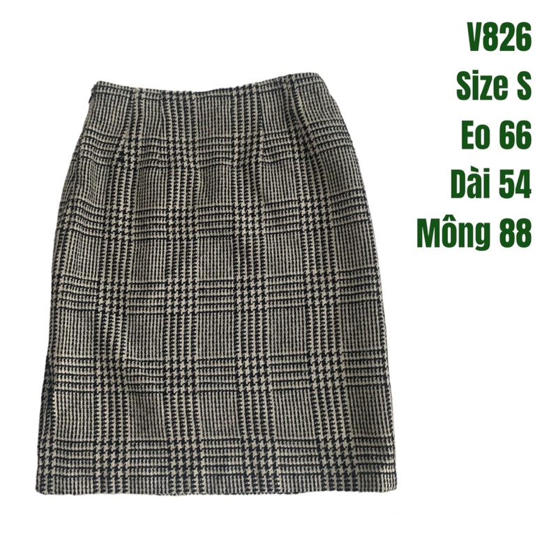 Chân váy bút chì V826 form ngắn caro phối răng sói xẻ gấu 1 bên chất dạ dày dặn 2hand Nhật si tuyển ảnh thật