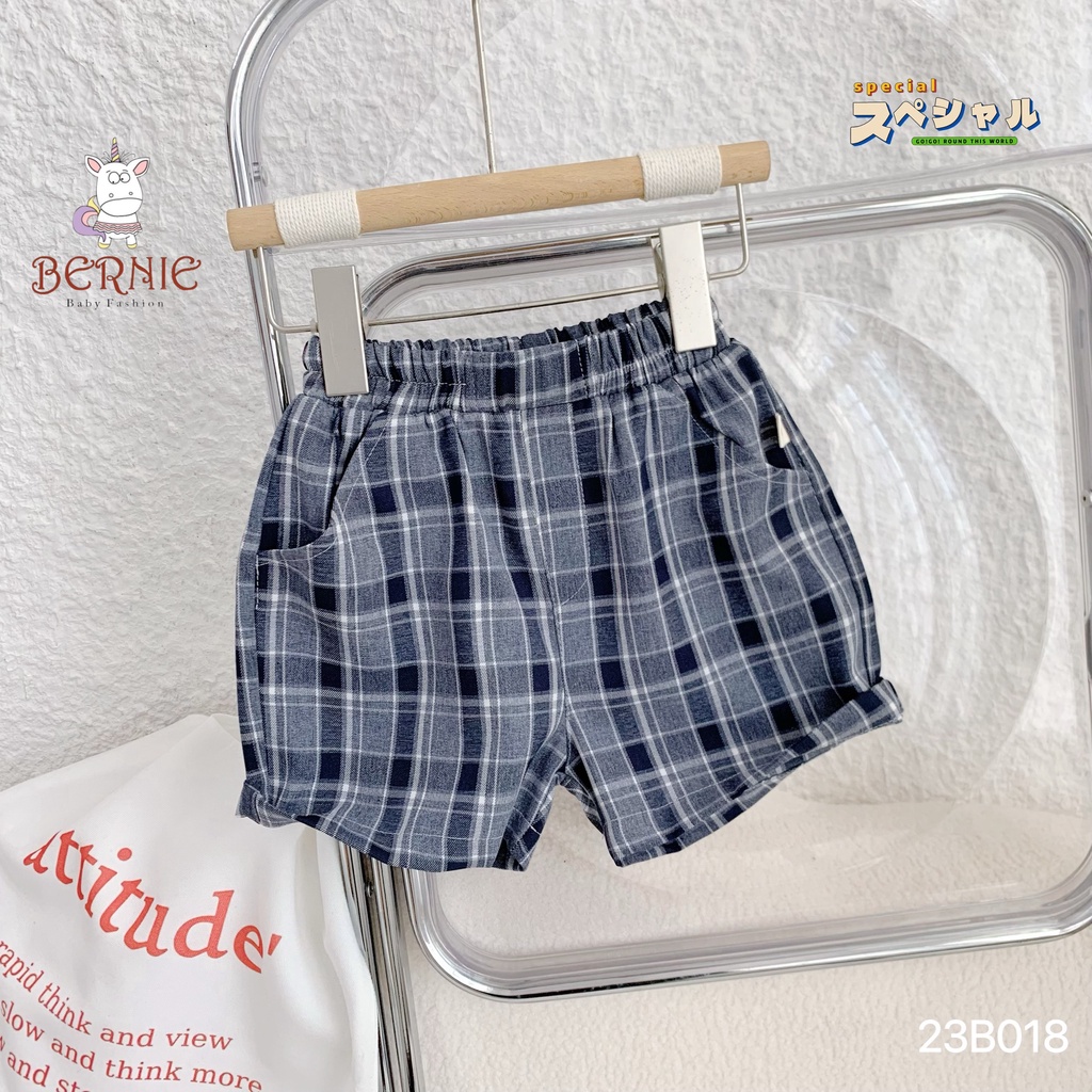 Set sơ mi cộc tay quần kẻ Bernie kèm cà vạt cho bé