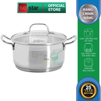 Nồi inox 304 cao cấp Fivestar Plus nắp kính , dùng tốt mọi bếp , size 16/18/20/24cm
