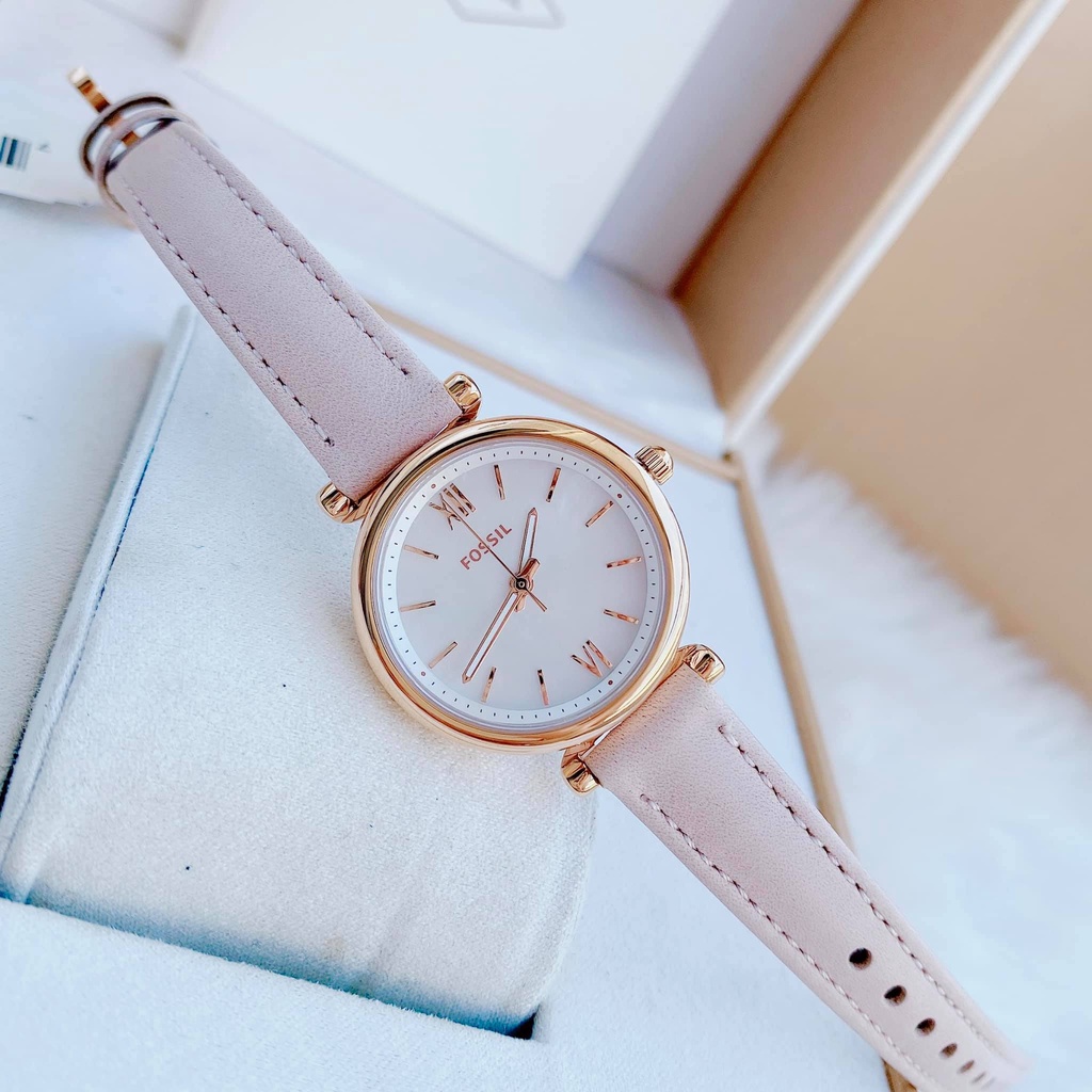Đồng hồ nữ Fossil dây hồng beige, viền gold  ES4699