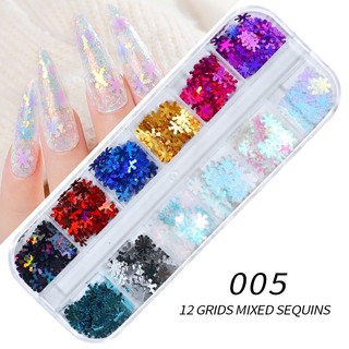 set 12 ô trang trí móng hình bông tuyết mùa đông không lạnh
