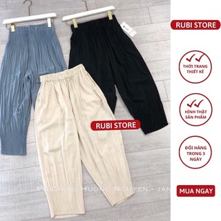 Quần baggy dập li LINH RUBI STORE dáng dài rộng cạp chun bo gấu Q032