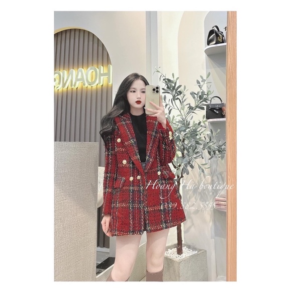 ÁO KHOÁC DẠ KẺ ĐỎ LÓT GIÓ CÚC SẮT lương su shop