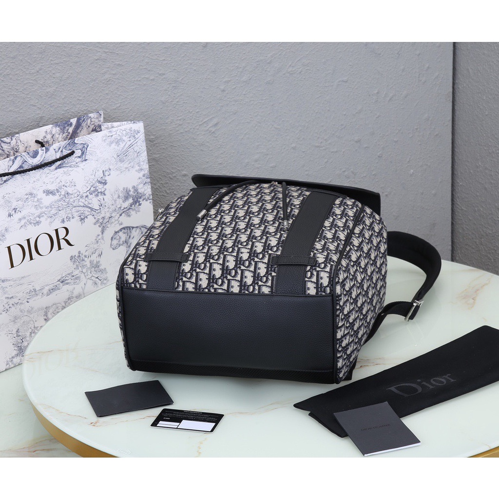 Balo CD Oblique Jacquard Canvas phối Da Bò Size 40