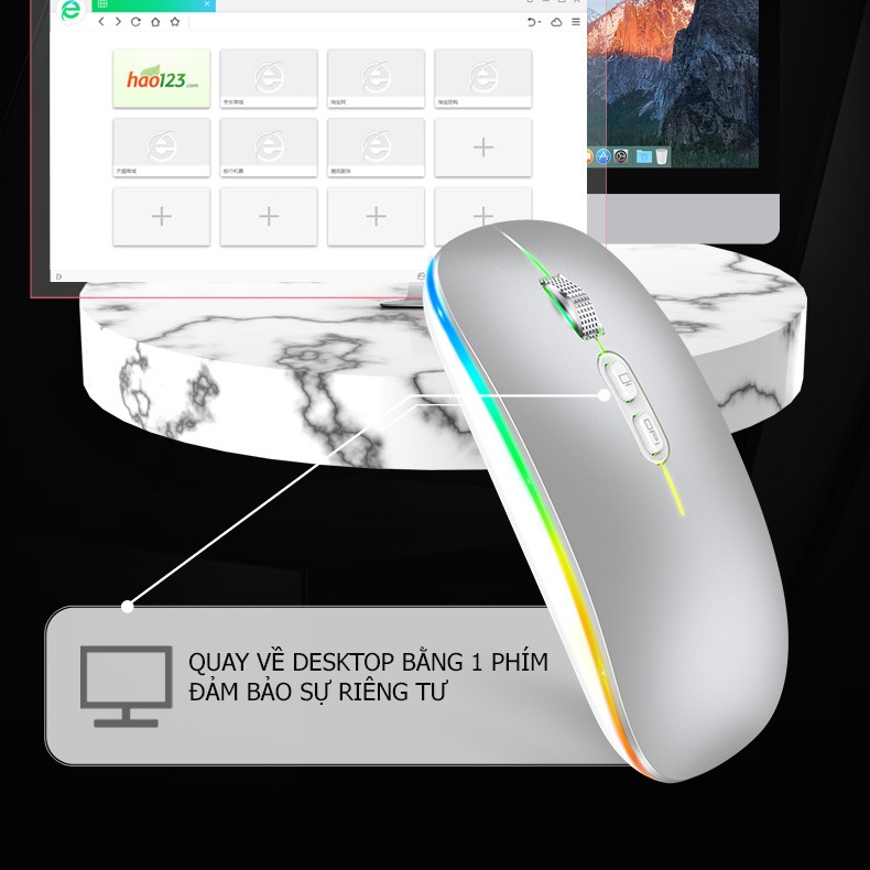 Chuột Không Dây Bluetooth FMOUSE M103 pin sạc không ồn LED RGB cho máy tính - Hàng Chính Hãng