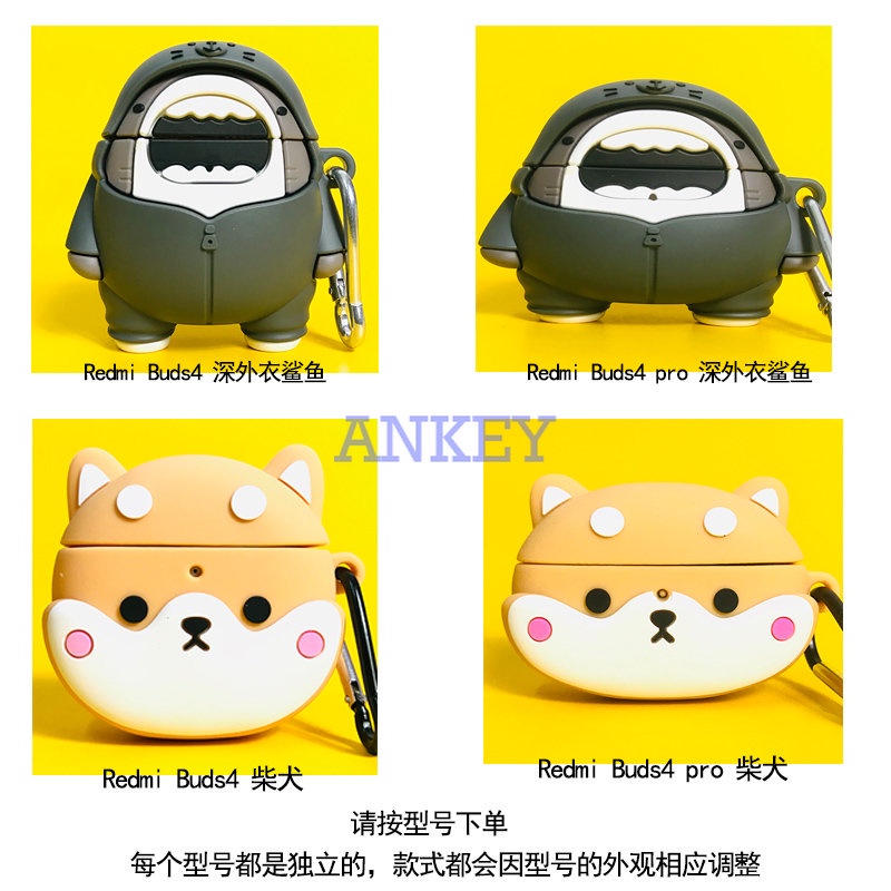 Redmi Buds 3 / 3 Pro / 4 Pro Cover Dinosaur Earphone Silicone Case Earbuds Waterproof Shockproof Soft Protective Headphone Cover Headset Skin with Hook