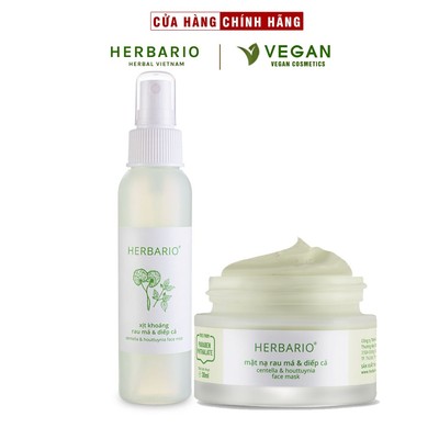 Combo Xịt khoáng Rau Má & Diếp Cá herbario 100ml + Mặt nạ Rau má & Diếp cá herbario 30ml sạch mụn thuần chay