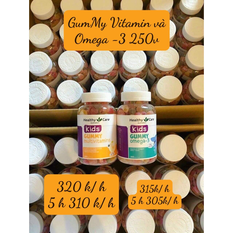 Kẹo dẻo Gummy vitamin tổng hợp cho bé biếng ăn Kids Gummy Multivitamin Healthy Care 250 viên của Úc