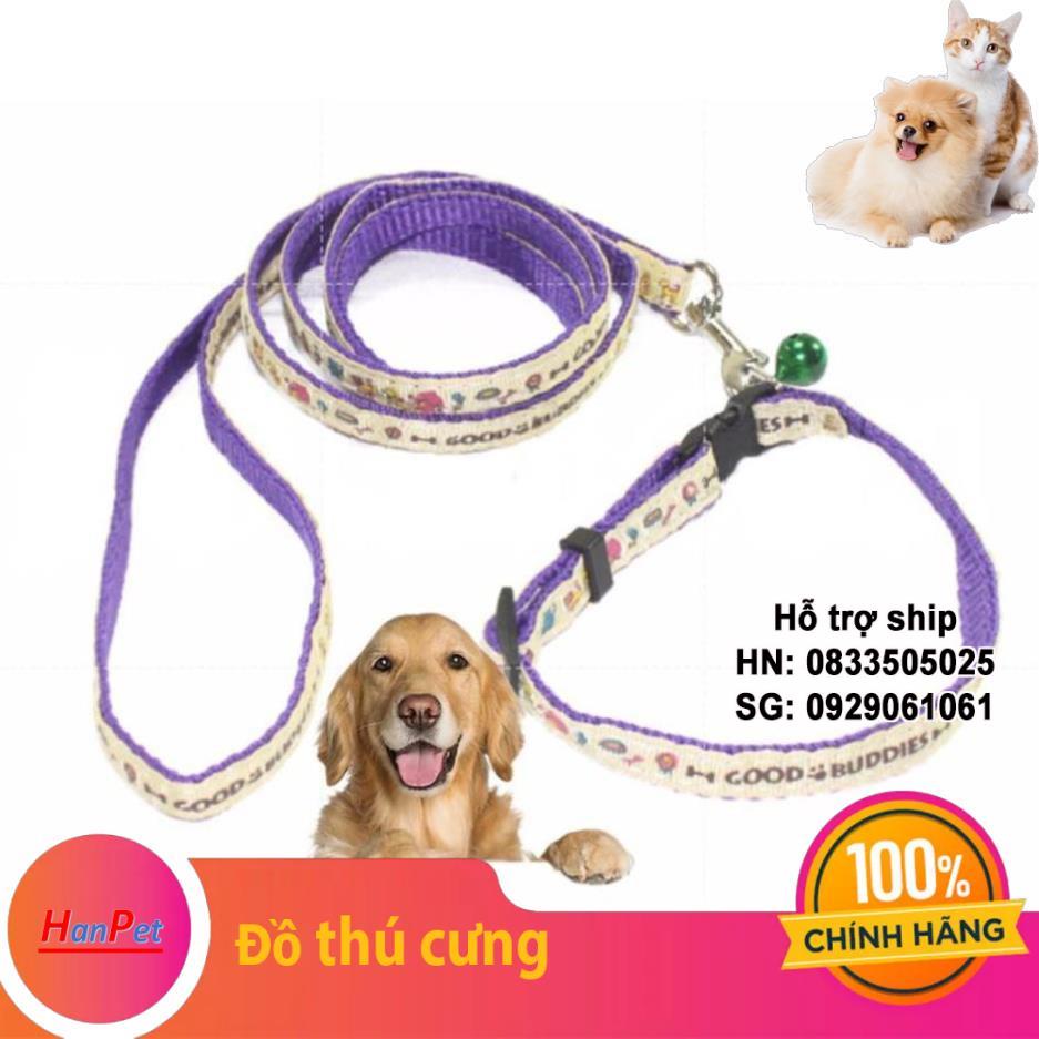 (4 size) Dây dắt cho chó mèo in hoa vòng cổ 2 lớp- dây dắt chó đã kèm vòng cổ