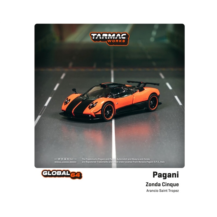 Tarmac Works 1:64 Global64 Pagani Zonda Cinque Arancio Saint Tropez -Xe mô hình tỷ lệ 1:64 Tarmac Works