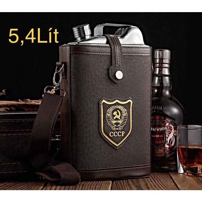 Bình tông 5,4Lít đựng nước đựng riệu kiểu dáng Can kháng chiến tặng bao da như hình,hàng dày 0,8mm