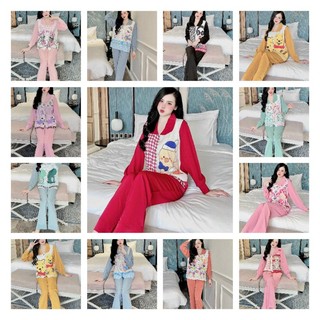 Bộ pijama tay dài quần dài lụa mango mac sam thiết kế cao cấp