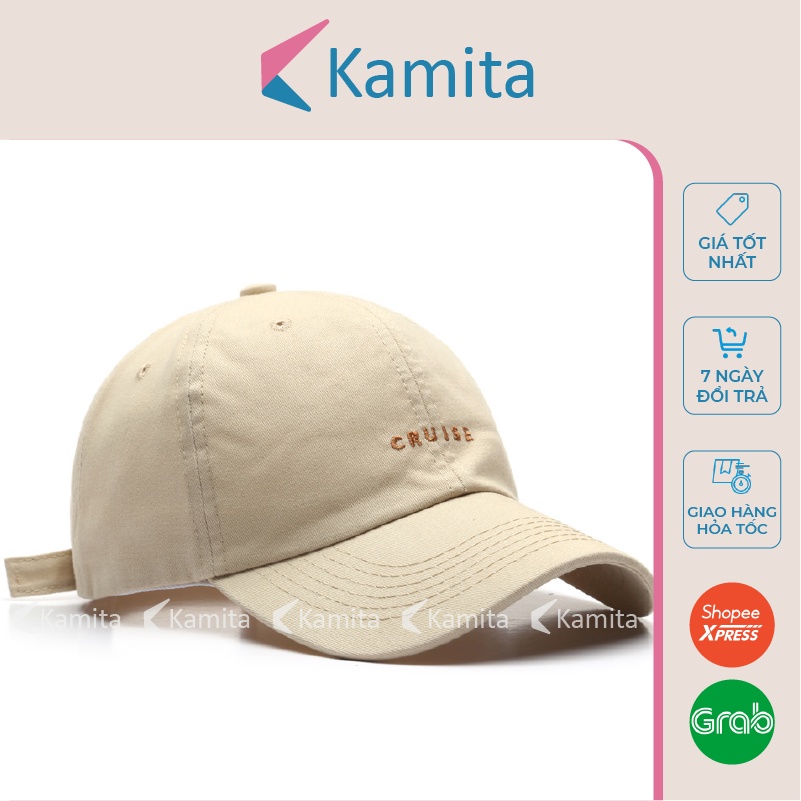 Mũ Lưỡi Trai, Nón Lưỡi Trai KAMITA Thêu Chữ Cruise Nam Nữ Hàn Quốc, Nón Kết Đen Be Đẹp Vải Kaki Cao Cấp Chính Hãng KM15