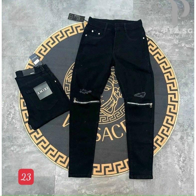 Quần jean nam rách to khóa gấu co dãn đen rách to chất liệu jean cotton dày dặn mẫu mới M37AT | BigBuy360 - bigbuy360.vn