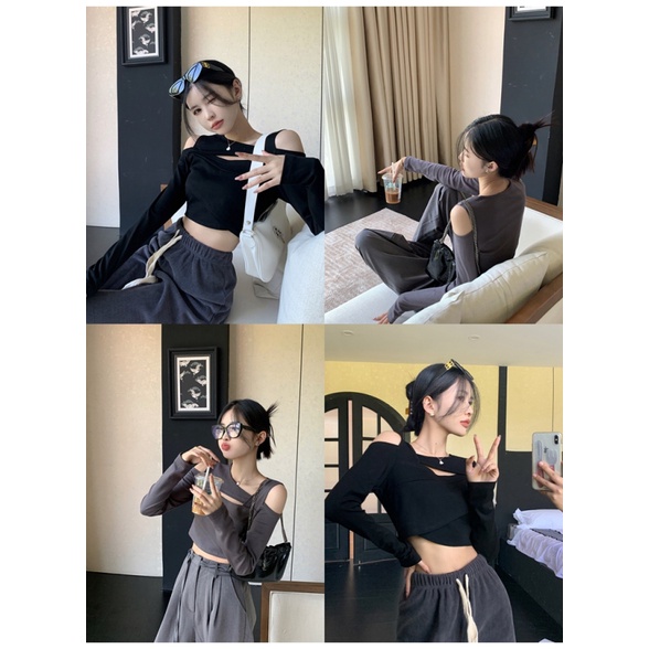 Áo thun NZN tay dài hở vai màu trơn gợi cảm thời trang mùa xuân hàng mới dành cho bạn nữ