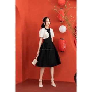 Black Dahlia - Thược dược đen - Váy xoè đen phối tasta hoa trắng thân ngực