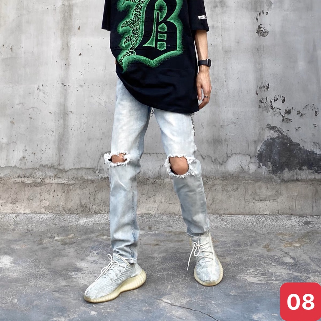 Quần jean nam màu đen rách vá da gối chất bò cao cấp co dãn 4 chiều from dáng baggy skinny ADO70 mẫu mới