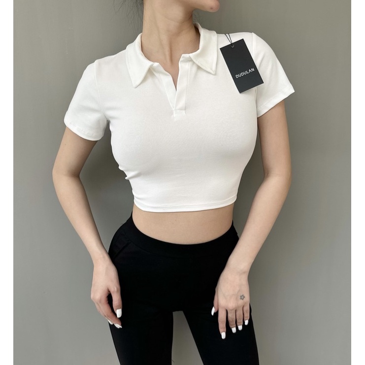 Áo thun croptop tay ngắn cổ polo ANNAKIKI - A07