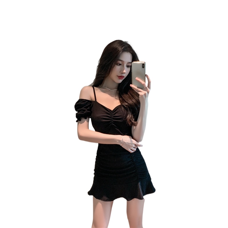 Đầm PERTY tay ngắn hai dây phong cách Hàn Quốc mới xinh xắn thời trang mùa hè dành cho nữ