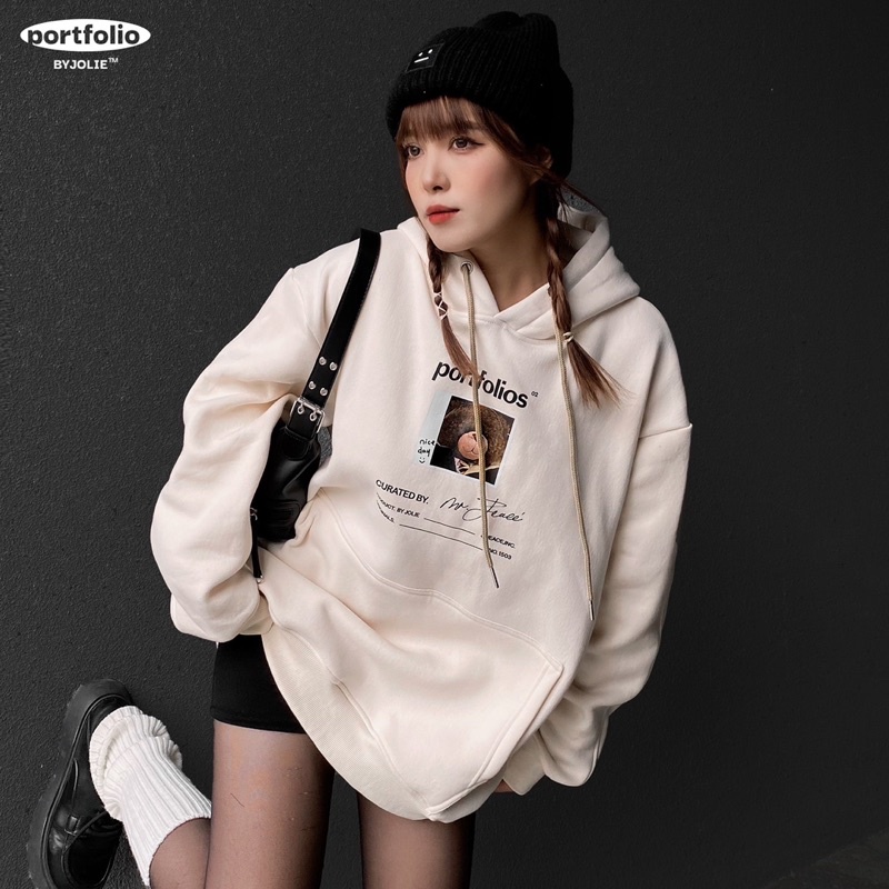 Áo hoodie unisex suông Portfolios Byjolievn nam nữ nỉ bông
