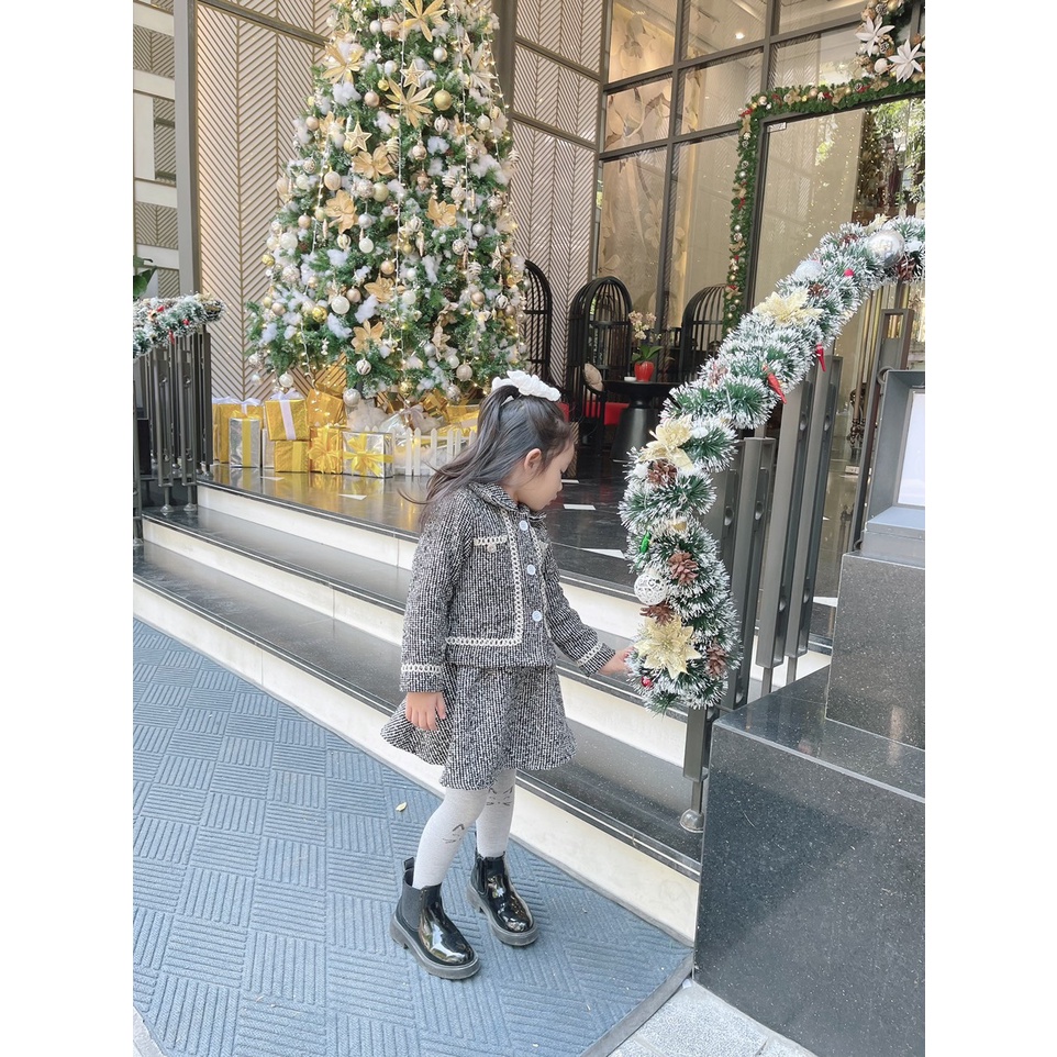 Set dạ chân váy đen trắng Lennco cho bé gái