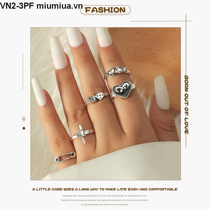 INS Nhẫn kim loại cổ điển Bộ 5 mảnh Retro cho nam và nữ