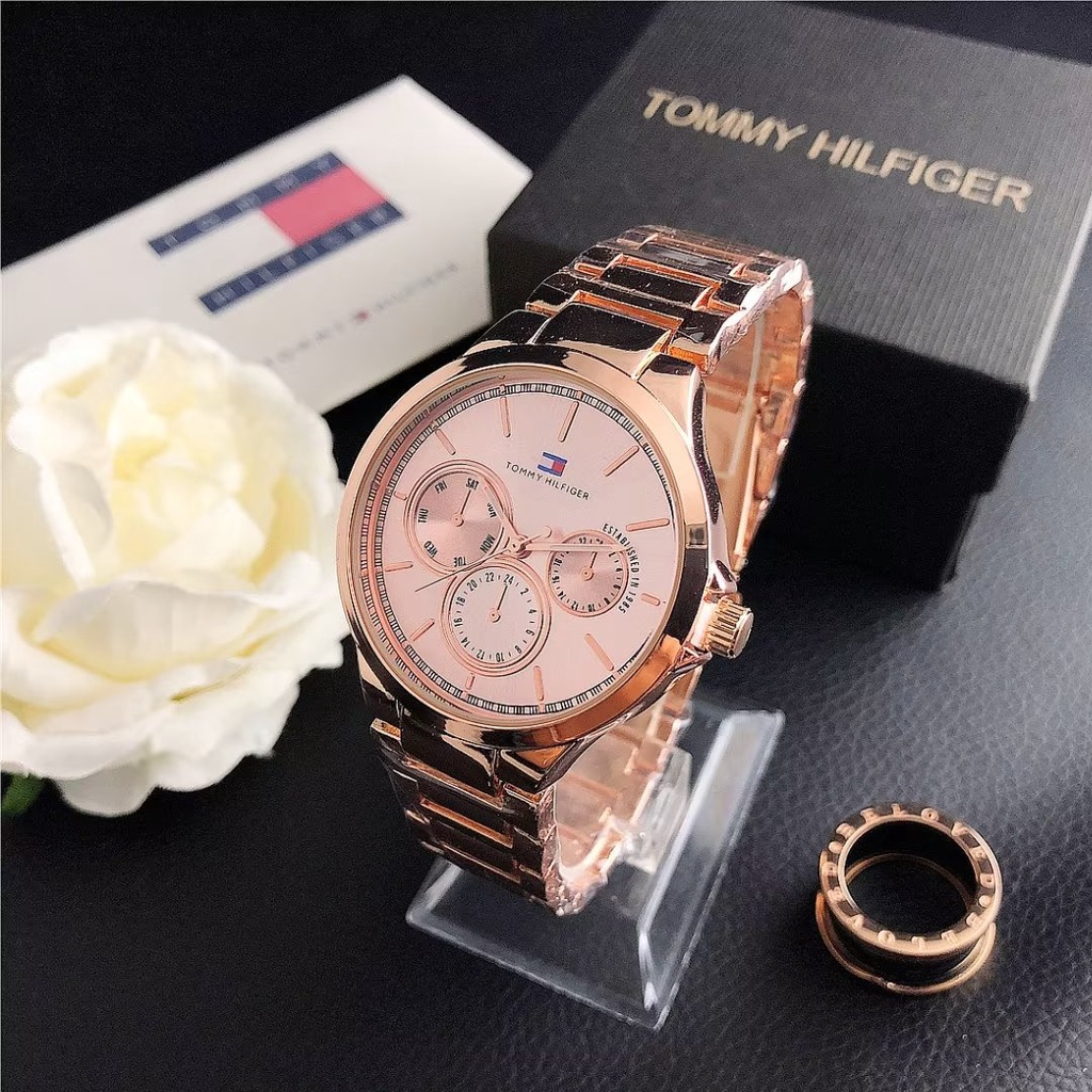 Đồng Hồ Đeo Tay Tommy Hilfiger Mặt Tròn Đính Đá Thời Trang Cho Cặp Đôi