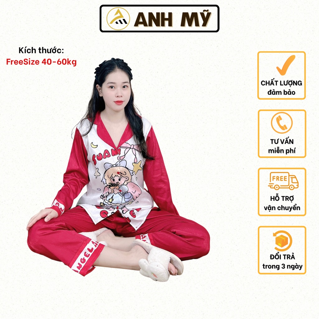 Đồ bộ pijama ANH MỸ chất liệu lụa xước ánh kim cao cấp chính hãng tay dài quần dài XUOCTDQD-01