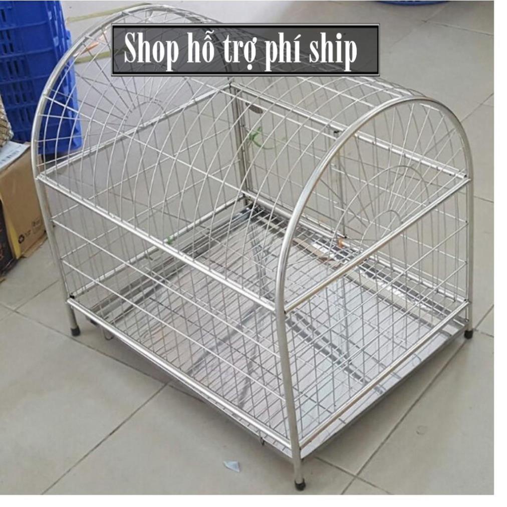 HCM-(Size 2) Chuồng chó mèo inox mái vòm và mái vuông Lồng inox xịn tặng kèm khay hứng inox Lồng chó inox