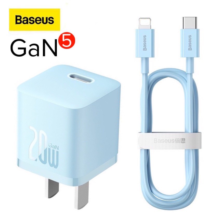 Củ sạc nhanh ip 20w Baseus Gan5 chống cháy nổ cao cấp - Bộ sạc kèm dây type c to dùng cho 11 12 13 14 xsmax