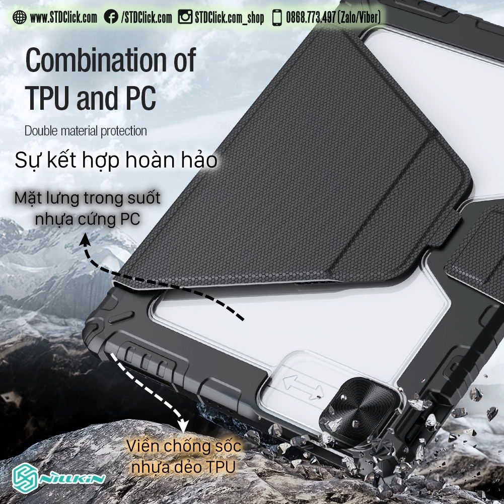 BAO DA IPAD PRO M2 12.9 - M1 12.9 - M2 11 2022 - M1 11 2021 - 11 2020 - AIR 10.9 - 12.9 NILLKIN BUMPER SNAPSAFE CH.HÃNG