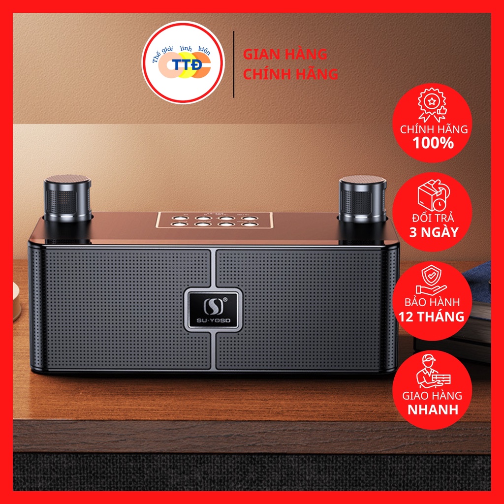 Loa karaoke bluetooth 2 mic không dây YS-204 điều chỉnh echo, reverb, effect, âm thanh cực hay hỗ trợ thẻ nhớ, USB, AUX